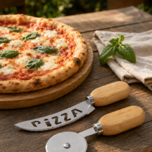 Cuchillo Curvo y circular Set para Pizza Bambú